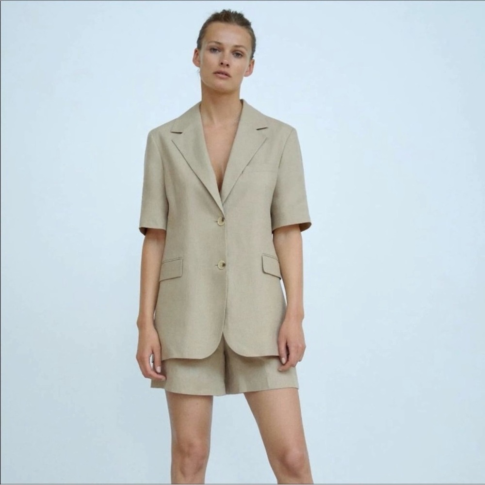 NWT Zara Short Sleeve Linen Blazer